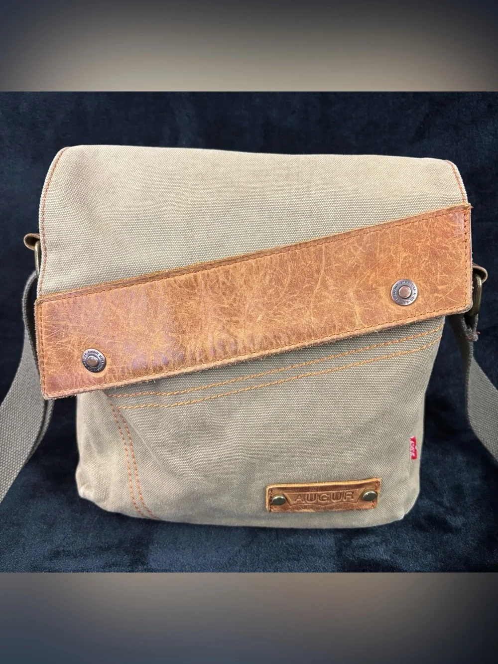 AUGUR Canvas Leather Crossbody Messenger Bag Khaki Brown Boho Utility